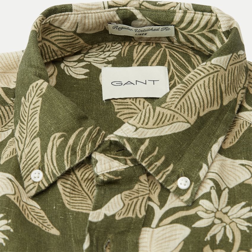 Gant Shirts REG LINEN PRINT SHIRT 3240078 JUNIPER GREEN